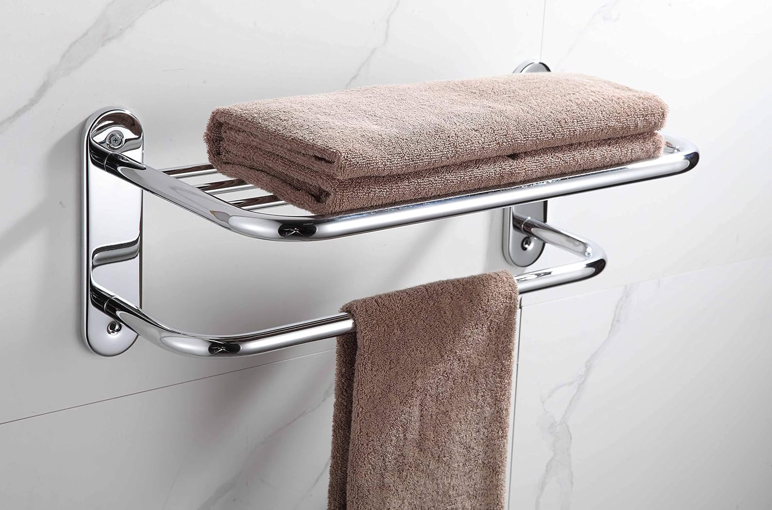 KAIIY Towel Rack 18-Inch Bathroom Shelf with Towel Bar, Provides Extra Storage Hotel Style, Chrome Pack of 2