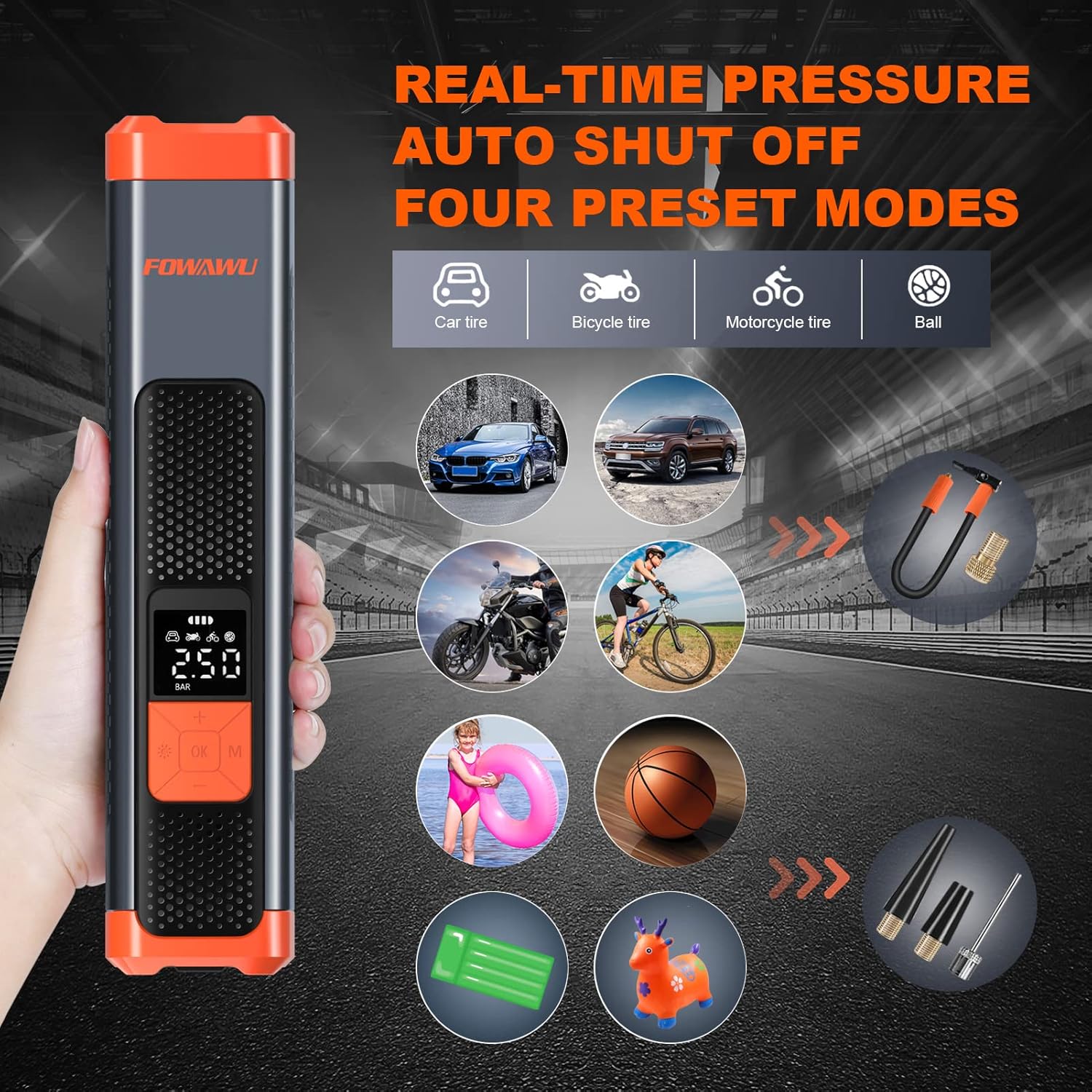 FOWAWU 6000mAh 150PSI Tire Inflator Portable Air Compressor,Electric Air Pump with LCD/Emergency light/DC 12V,Portable Air Compressor for Car Tires/Bike/Moto/Ball Pack of 2