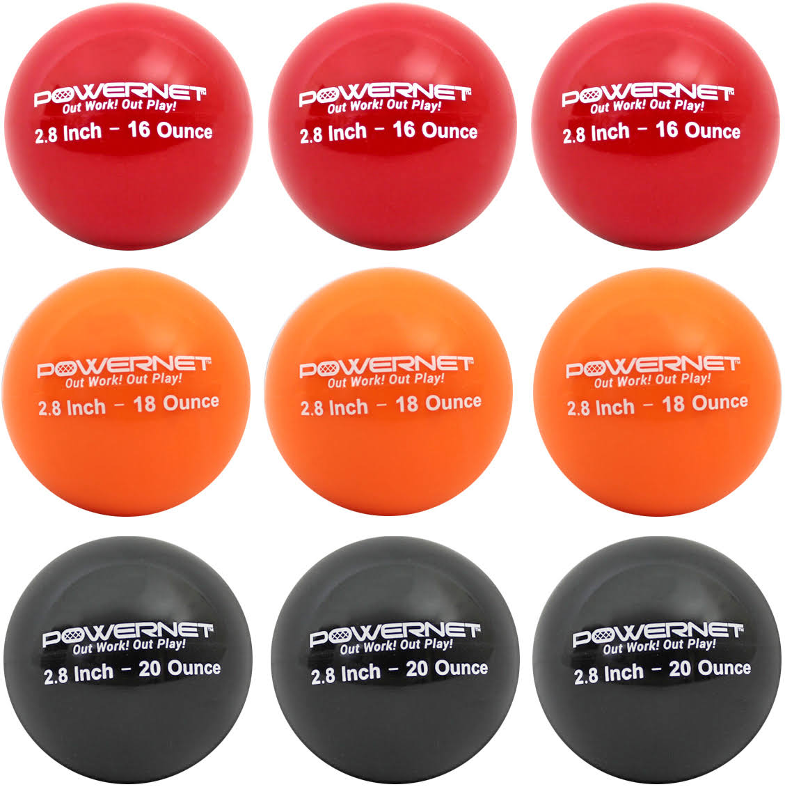 Powernet 2.8x22 Weighted Hitting Batting Progressive Training Balls (9 Pack) (Pro