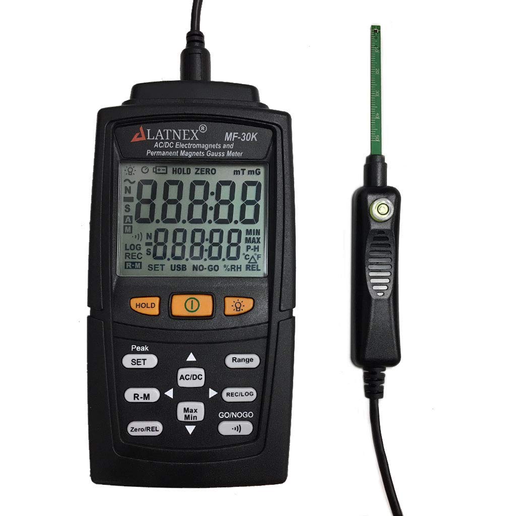 MF-30K AC/DC Gauss Meter with Certificate, Measures Magnetic Fields Strength and Pole(Residual Magnet, Permanent). Integrated High AC ElectroMagnetic Fields Level Measurement (