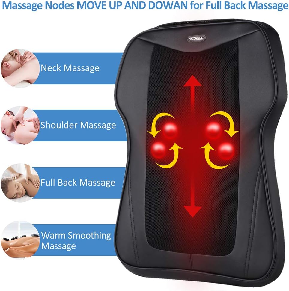 CINCOM Back Massager with Heat, Shiatsu Massage Seat Cushion, Massage Chair Pad for Full Back Pain Relief, Electric Body Massager for Home or Office Chair use