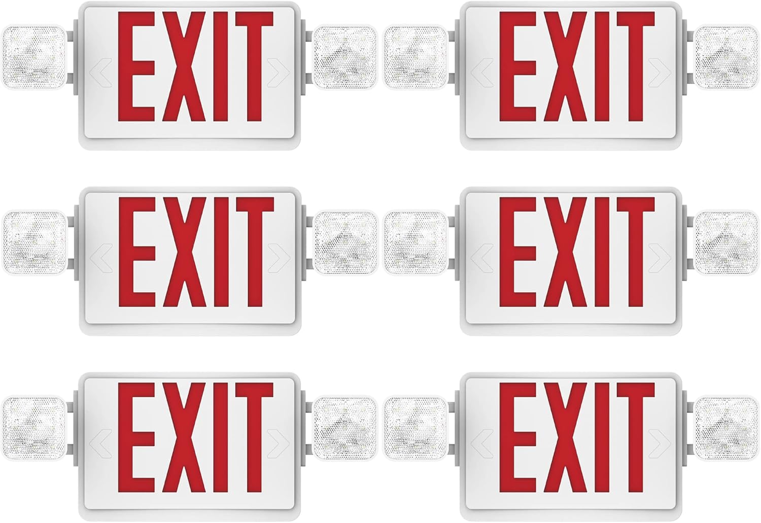 Sunco Lighting Lighted Exit Signs for Business with Battery Backup, Emergency LED Exit Light Combo, 120-277V Double Sided with Two LED Flood Lights, Fire Resistant UL 94V-0, Commercial Grade 6 Pack