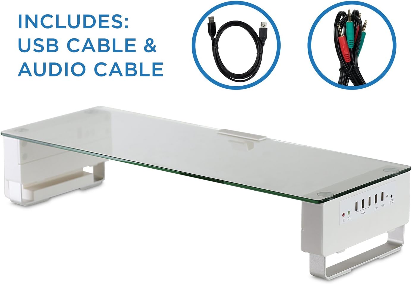 Mount-It! Glass Monitor Stand Riser With 5 USB Ports | Ergonomic Desktop Shelf With Vertical Laptop Holder | Fits 24, 27, 30, 32 Inch Screes, 66 Lbs Capacity Pack of 2