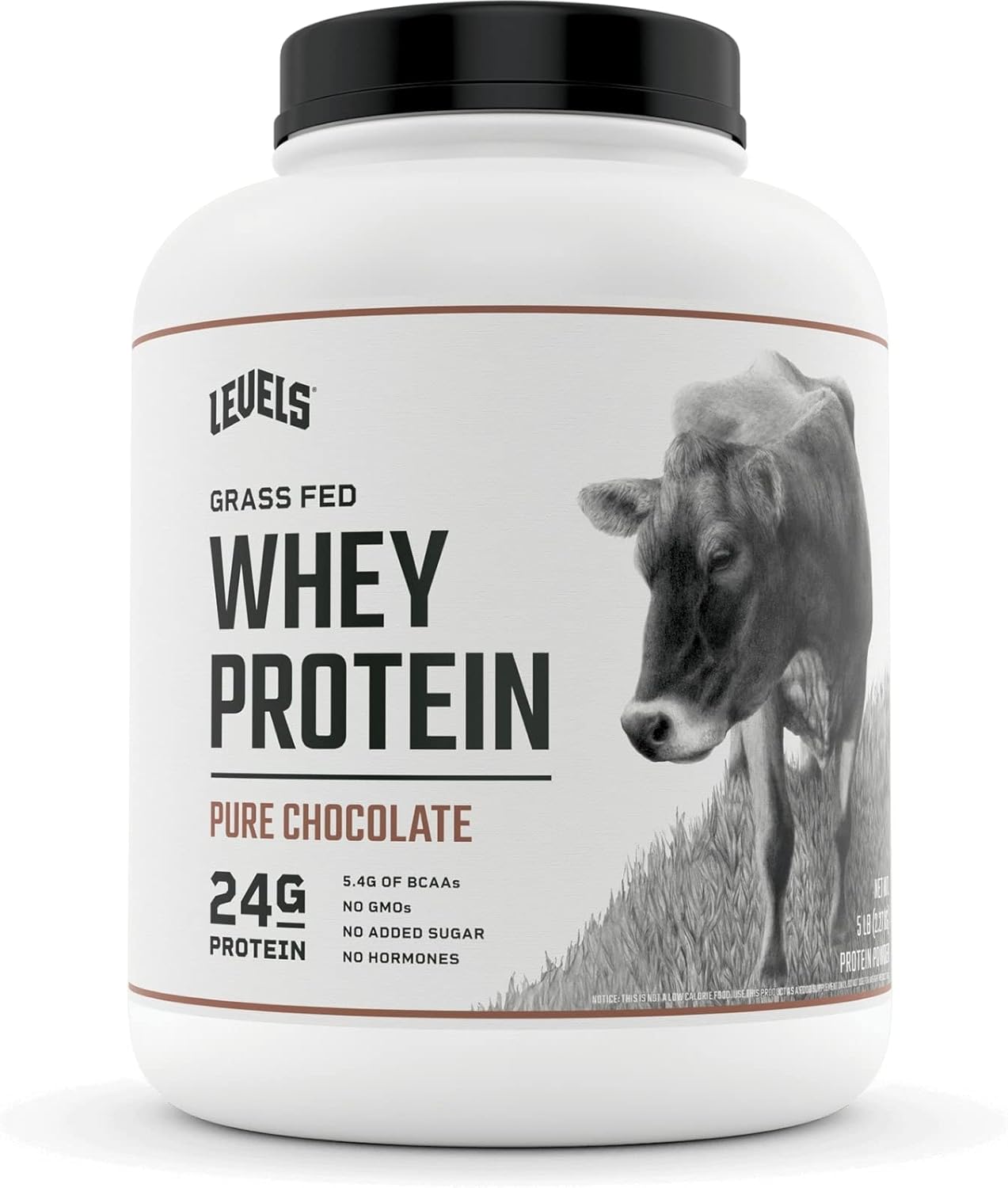 Levels Grass Fed 100% Whey Protein, No GMOs, Pure Chocolate, 5LB Pack of 2