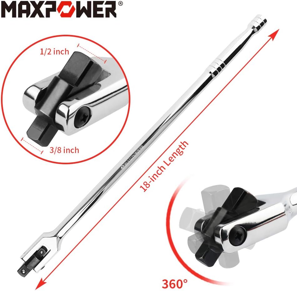 MAXPOWER 1/2-Inch and 3/8-Inch Drive Dual-drive 18-Inch Breaker Bar Flex Handle Phosphated drive Pack of 2