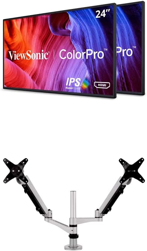 ViewSonic VP2468_H2 24-Inch Premium Dual Pack Monitors with LCD-DMA-002 Spring-Loaded Dual Monitor Mounting Arm