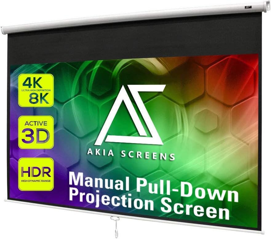 Akia Screens 100 inch Projector Screen Pull Down Manual B 16:9 8K 4K HD 3D Ceiling Wall Mount White Portable Projection Screen Retractable Auto Locking for Indoor Movie Home Theater Office AK-M100H1 Pack of 2