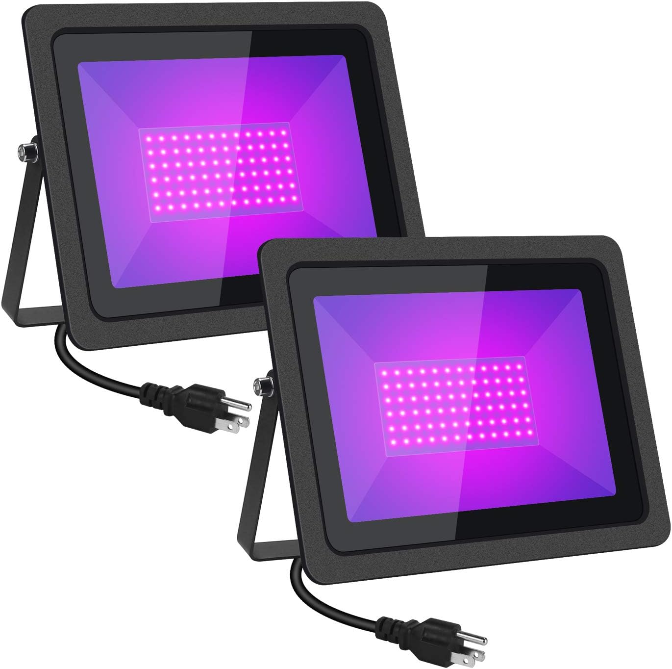 Black Lights HWay 100W LED Black Purple Lights Flood Light with Plug(6ft Cable) for Blacklight Party, Stage Lighting, Aquarium, Body Paint, Fluorescent Poster, Neon Glow in The Dark Night (2 PCS) Pack of 2