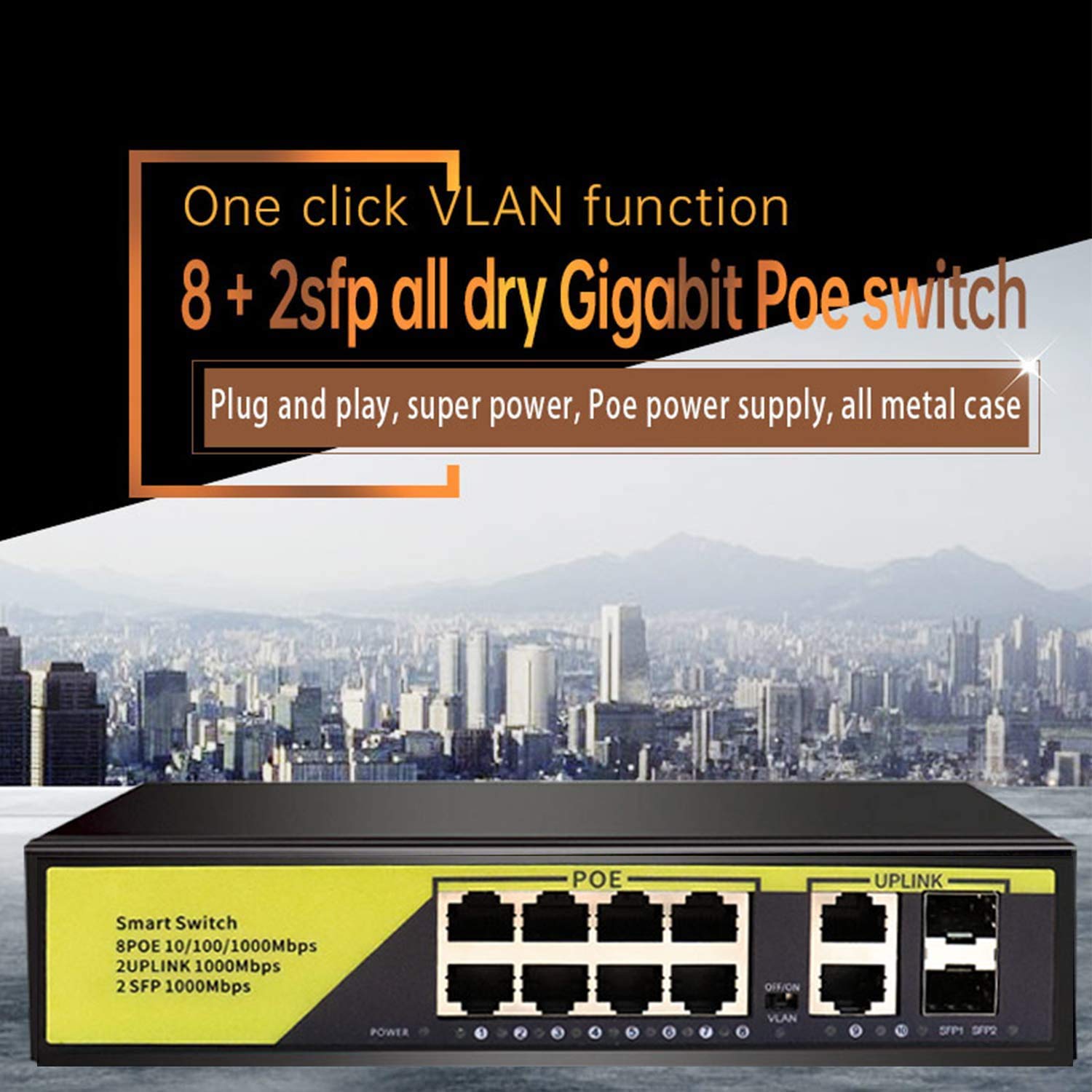 TEROW ROW08 12 Port PoE Switch Gigabit Ethernet Switch with 8 Port PoE(30W Each)+2 Uplink+2 SFP Slots Unmanaged Ethernet Splitter with IEEE 802.3af/at | Plug & Play | Fanless Housing | Sturdy Metal Pack of 2