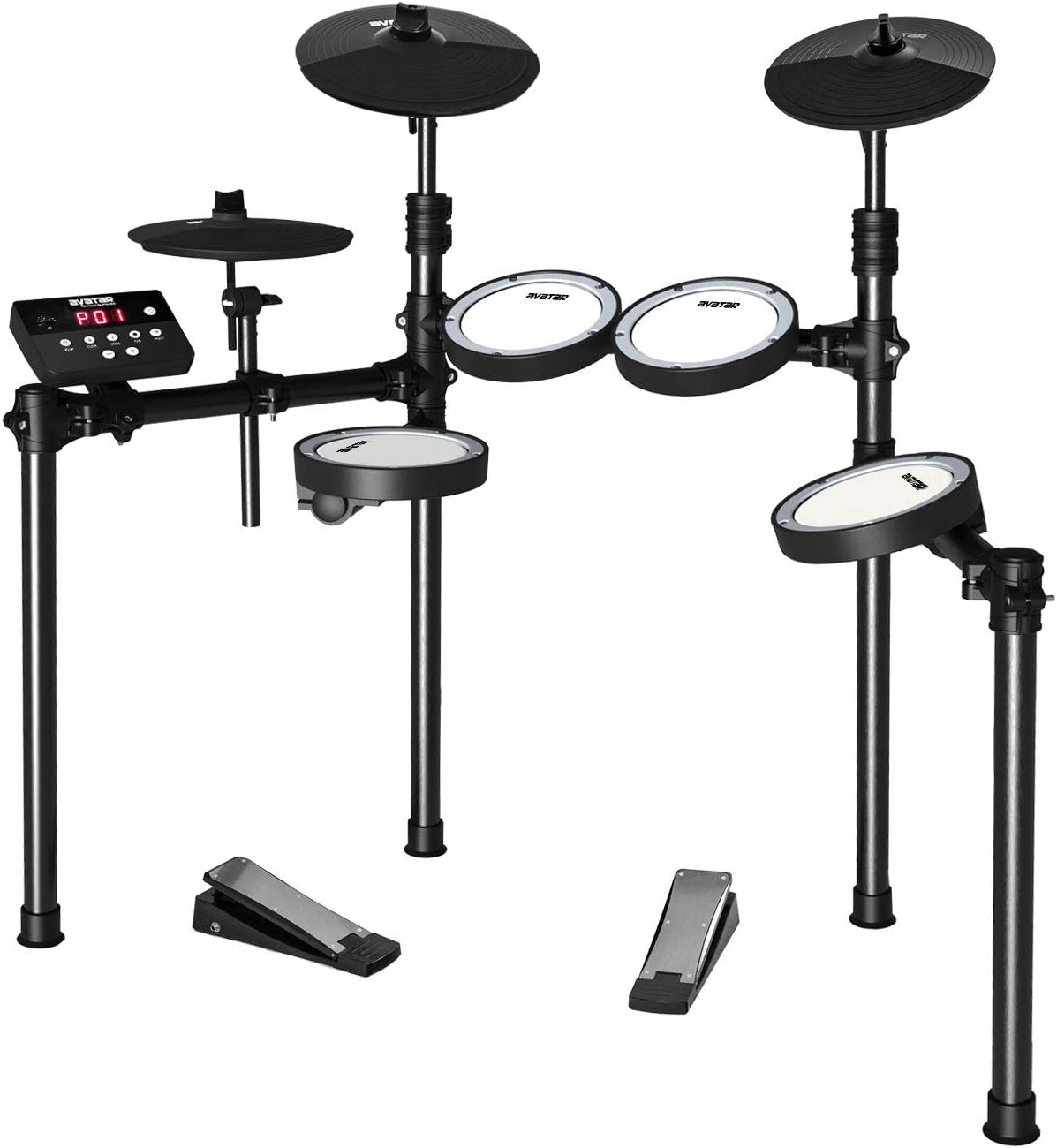 HXW Electric Drum Set SD61-4 Electronic Kit with USB-MIDI Connectivity, Mesh Drum Pads, Collapsible Iron Racks, Drum Sticks Included