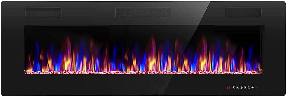 LHRIVER 60 Inches Wall Mounted Electric Fireplace Insert, Recessed Electric Fireplace Heater with Touch Screen, Timer, Remote Control, 750W/1500W