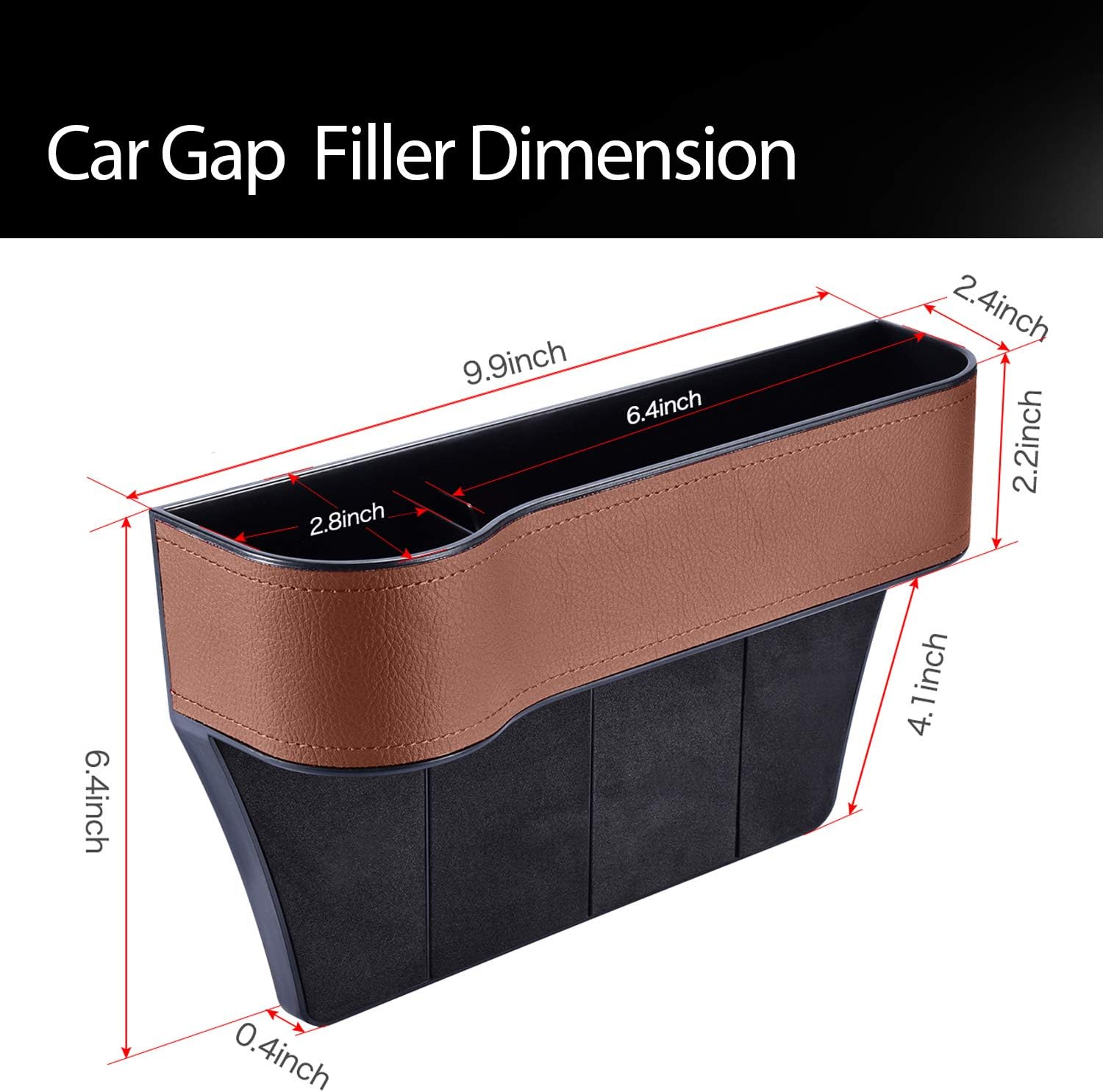 Temi Car Gap Filler Organizer 2 Pack PU Car Seat Storage with Cup Holder Seat Console Side Pocket for Cellphones, Keys, Cards, Wallets, Sunglasses - Brown