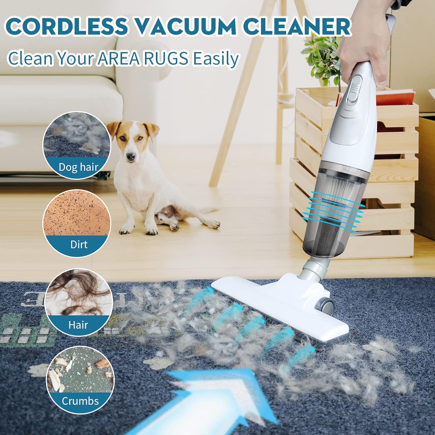 Cordless Vacuum Cleaner, Vaccumm-Cordless Stick Vacuum Cleaner, Small Lightweight Handheld Electric Vacuum Broom with Rechargeable Battery for Carpet, Pet Hair, Hardwood Floor Cleaning