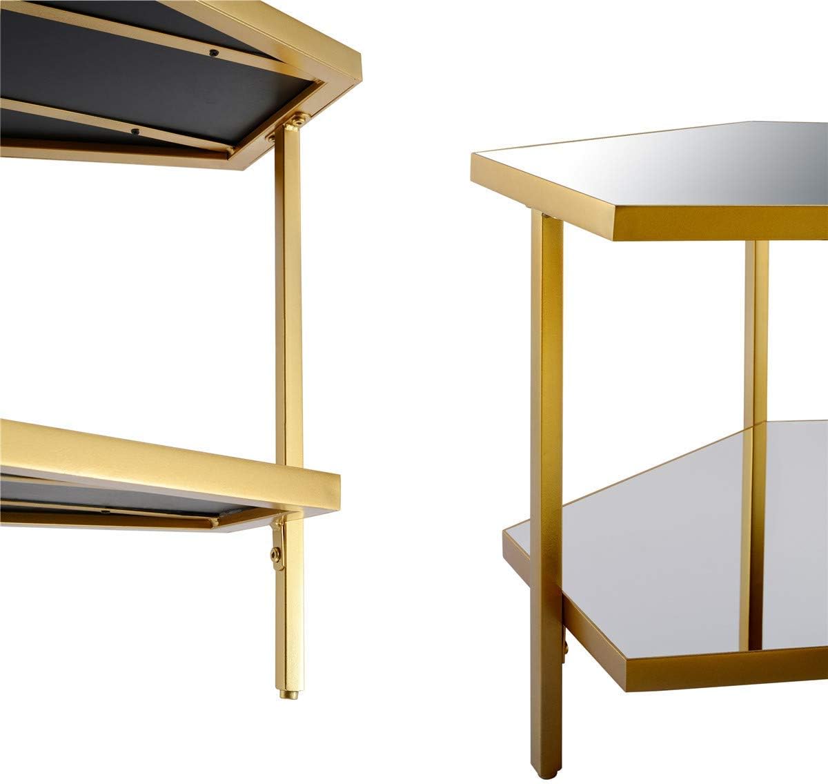 End Table Small Side Table End Table, Mirror Glass, Gold Metal, Save Space Corner Table for Bedroom&Living Room