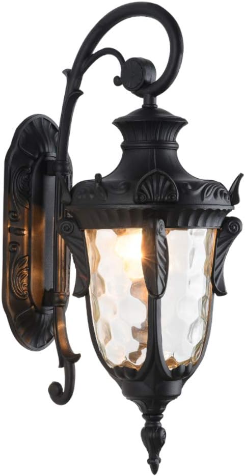 LONEDRUID Outdoor Wall Light Fixtures Black 16.93&rdquo;H Exterior Wall Lantern Waterproof Sconce Porch Lights Wall Mount with Hammered Glass Shade for House, UL Listed