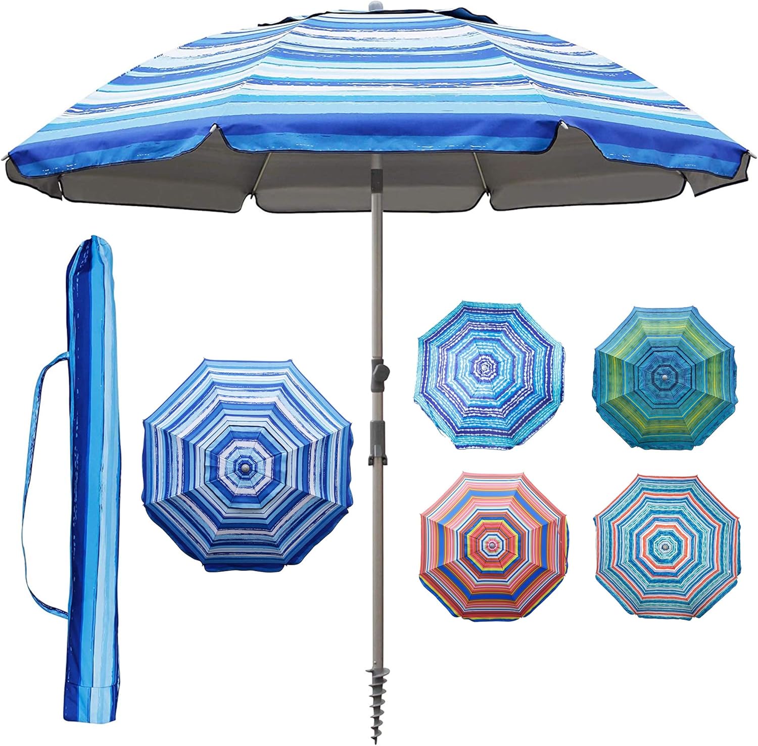 Blissun 7.2' Portable Beach Umbrella with Sand Anchor, Tilt Pole, Carry Bag, Air Vent