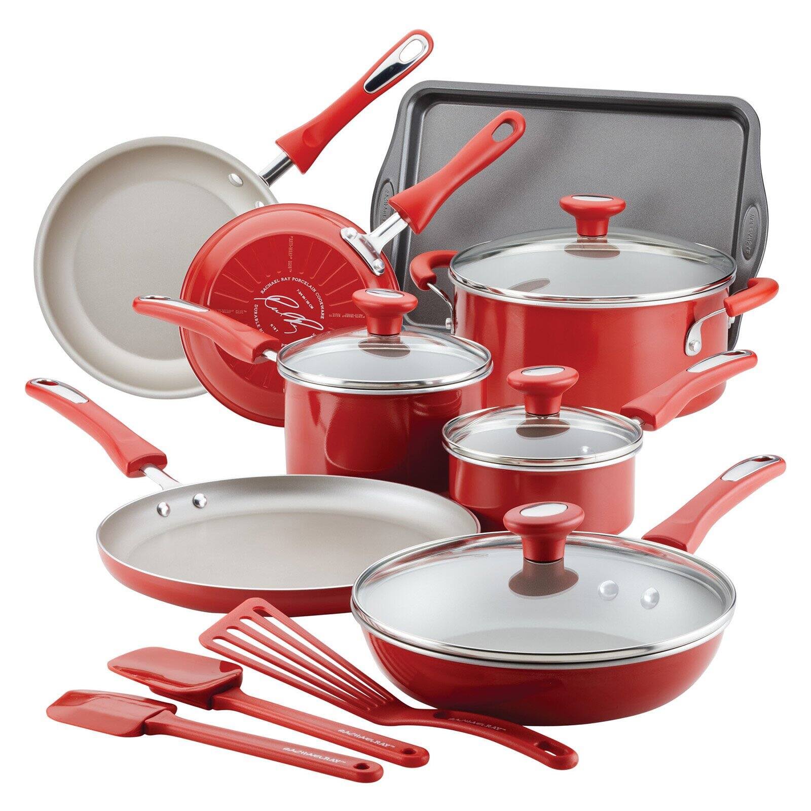 Rachael Ray Get Cooking! Aluminum 15 Piece Nonstick Cookware Set Red