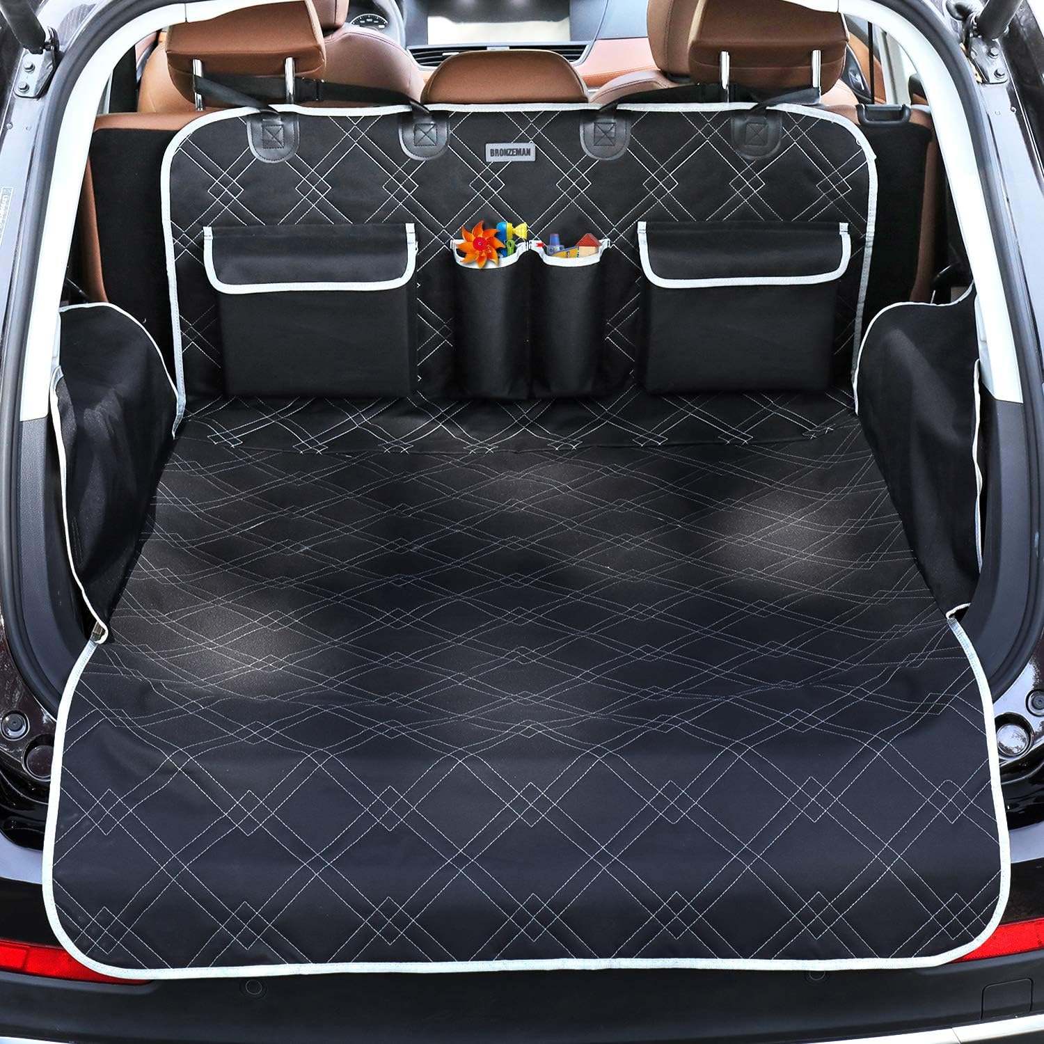 BRONZEMAN Pet Cargo Cover Liner for SUV and Car,Non Slip,Waterproof Dog Seat Cover Mat for Back Seat Trucks/SUV with Bumper Flap Protector,Large Size Universal Fit Pack of 2