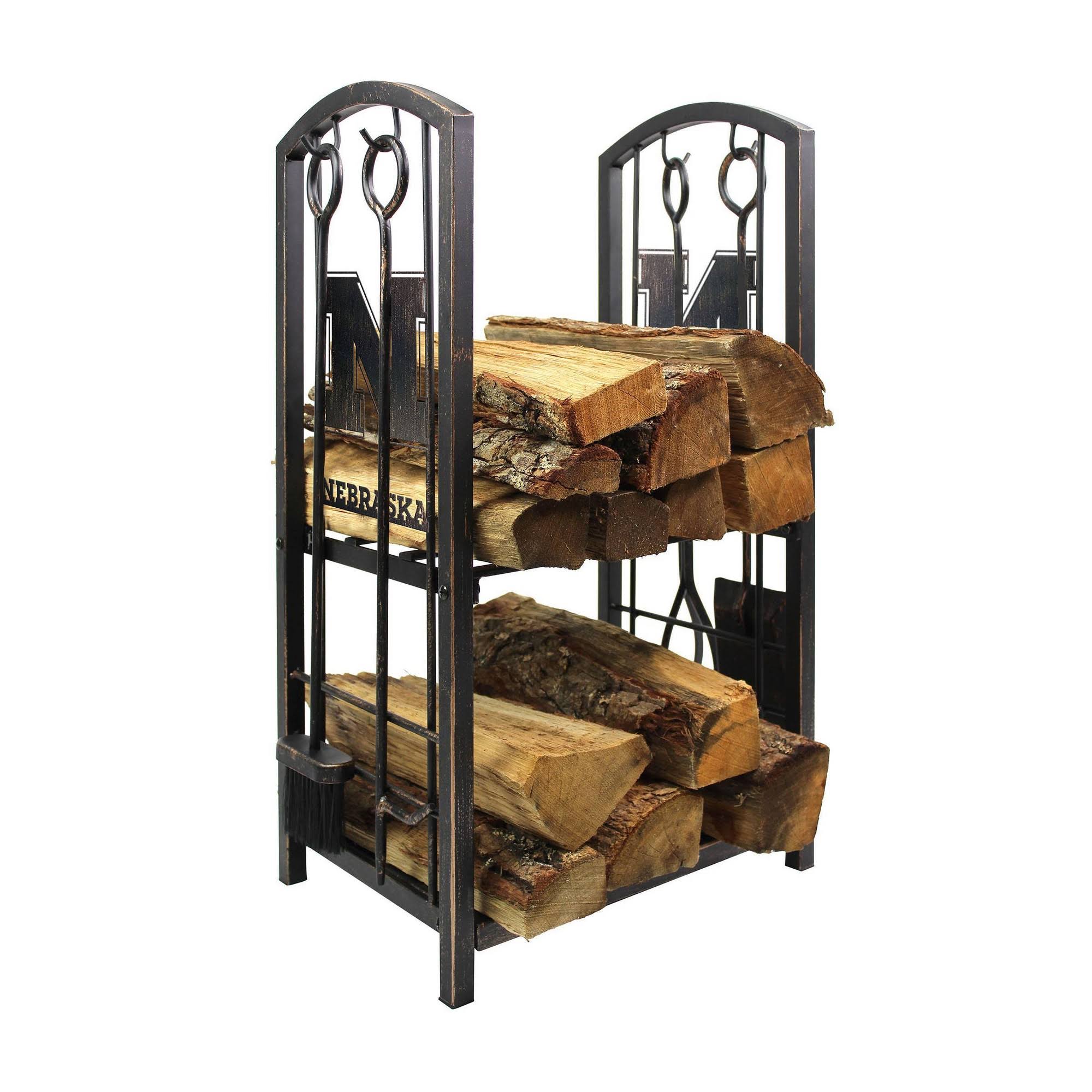 Imperial Brown Nebraska Cornhuskers Fireplace Wood Holder u0026 Tool Set