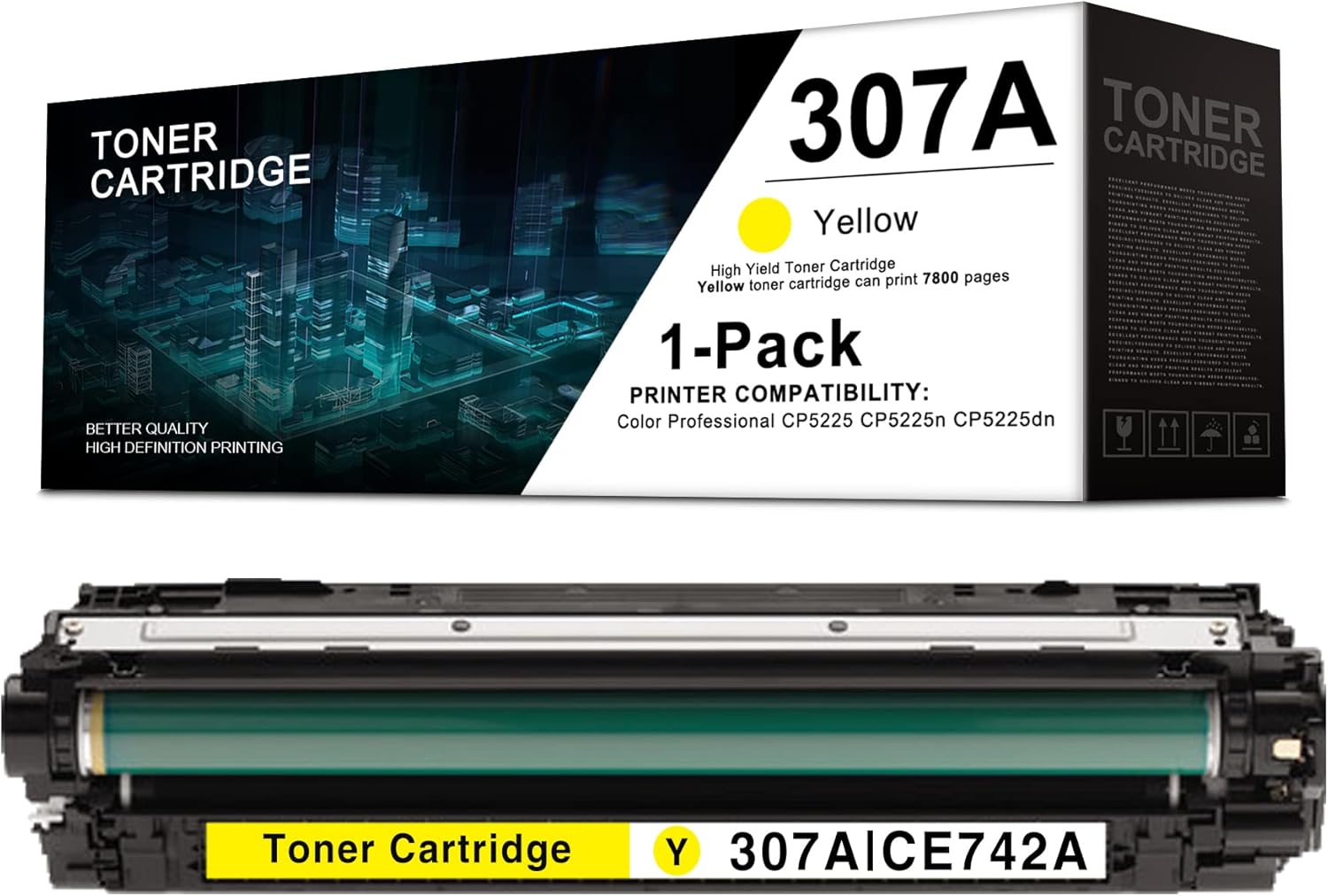 1 Pack Yellow 307A | CE742A Remanufactured Toner Cartridge Replacement for HP Color Professional CP5225 CP5225n CP5225dn Printer -by Leadyink