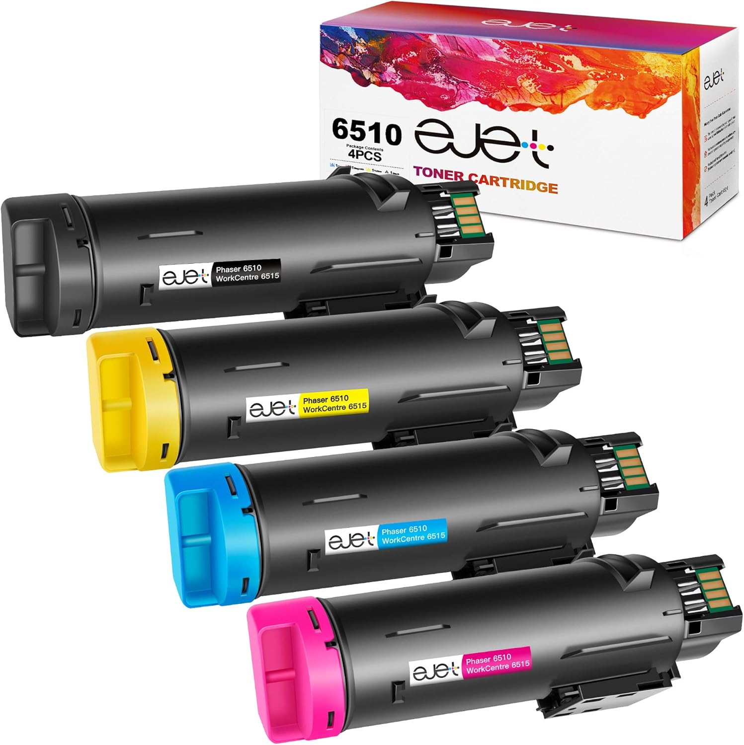 ejet Compatible Toner Cartridge Replacement for Xerox Phaser 6510 WorkCentre 6515 Printer High Capacity (1 Black 106R03480, 1 Cyan 106R03477, 1 Magenta 106R03478, 1 Yellow 106R03479, 4-Pack) Pack of 2