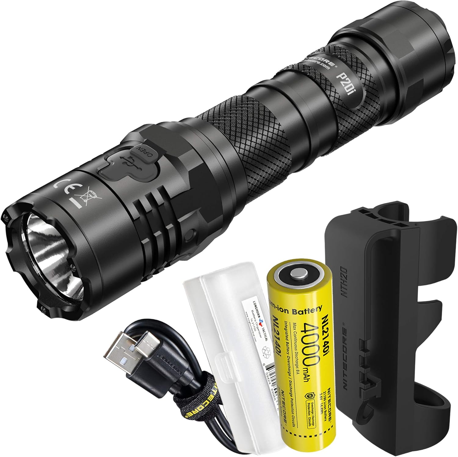 NITECORE P20i 1800 Lumen USB-C Rechargeable Strobe Ready Tactical Flashlight with LumenTac Battery Case