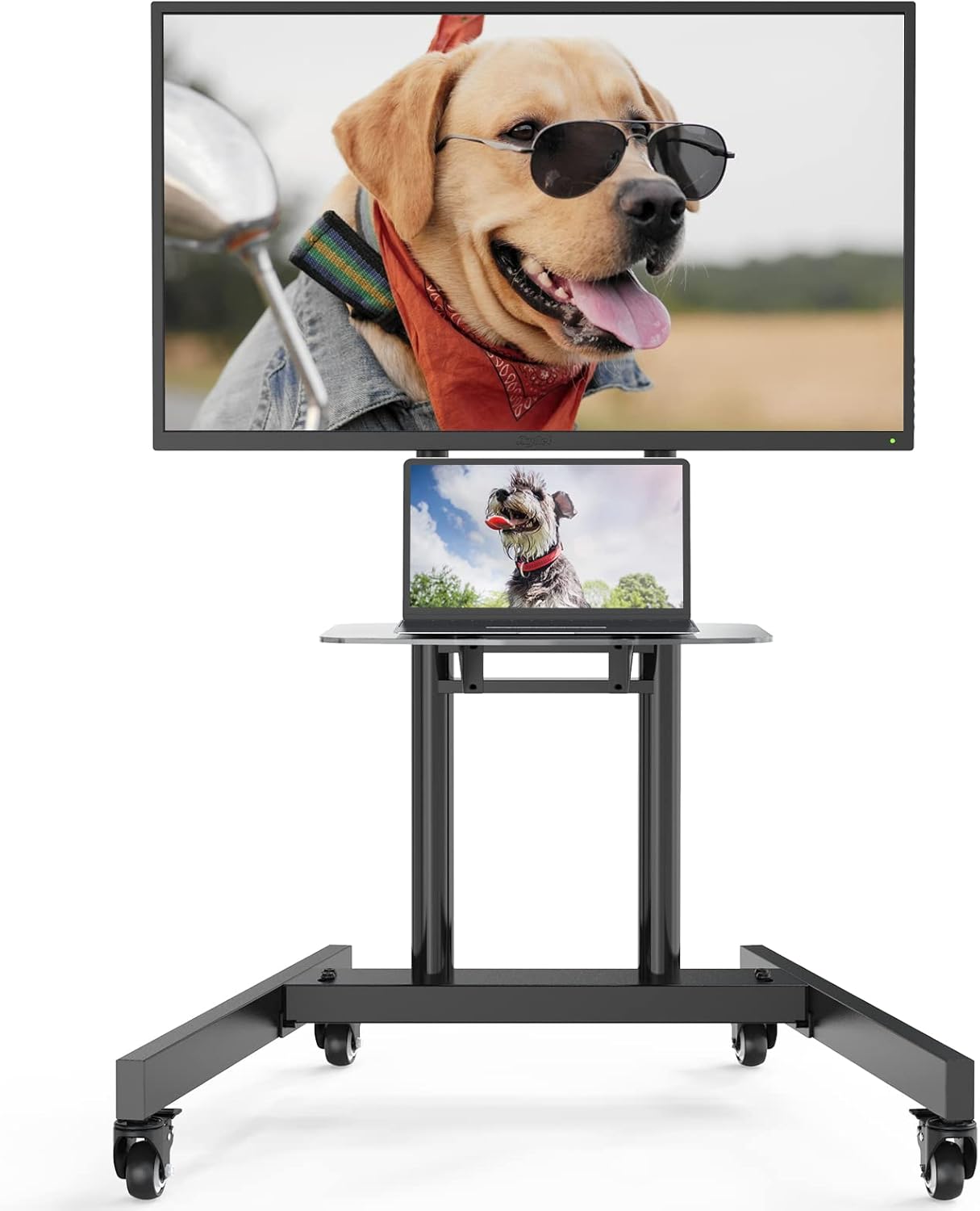 JOY worker Mobile TV Cart for 32-70 inch TVs, Rolling TV Stand with Laptop Shelf & Locking Wheels, Black Height Adjustable Movable TV Stand, Max VESA 600 * 400mm