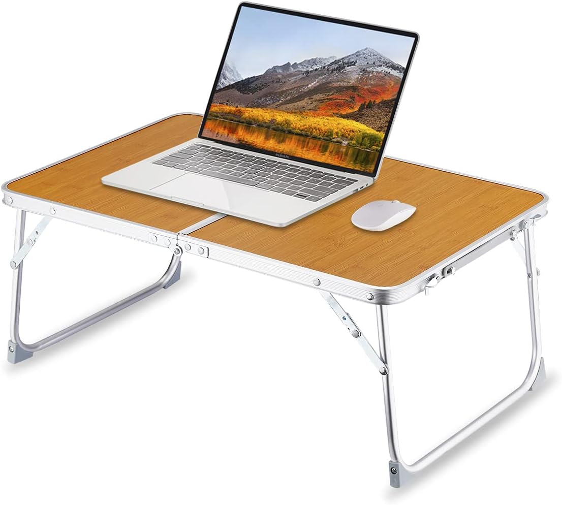 Foldable Laptop Table for Bed, SUVANE Lap Desk Bed Desk, Breakfast Serving Bed Tray, Portable Mini Picnic Table Storage Space Laptop Desk Reading Holder(Gray)