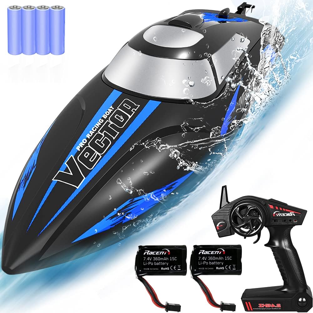 YEZI Remote Control Boat for Pools & Lakes,Udi001 Venom Fast RC Boat for Kids & Adults,Self Righting Remote Controlled Boat W/Extra Battery (Dark Blue) Pack of 2