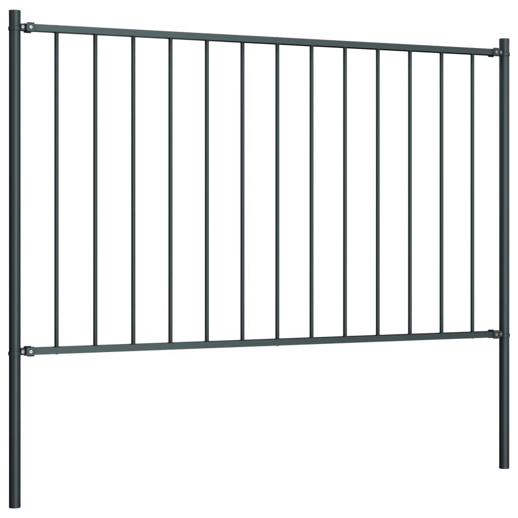 vidaXL Fence Panel with Posts Powder-Coated Steel 5.6&x4.1& Black