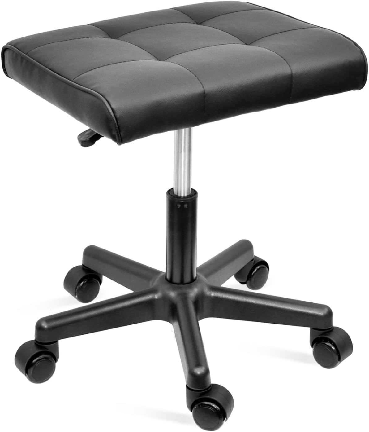 BQKOZFIN Deluxe Hydraulic Adjustable Height Rolling Stool, Footstool with PU Leather, Footrest Ottoman Stool, Foot Rest for Office, Spa Facial Massage Tattoo Stool, (Black)
