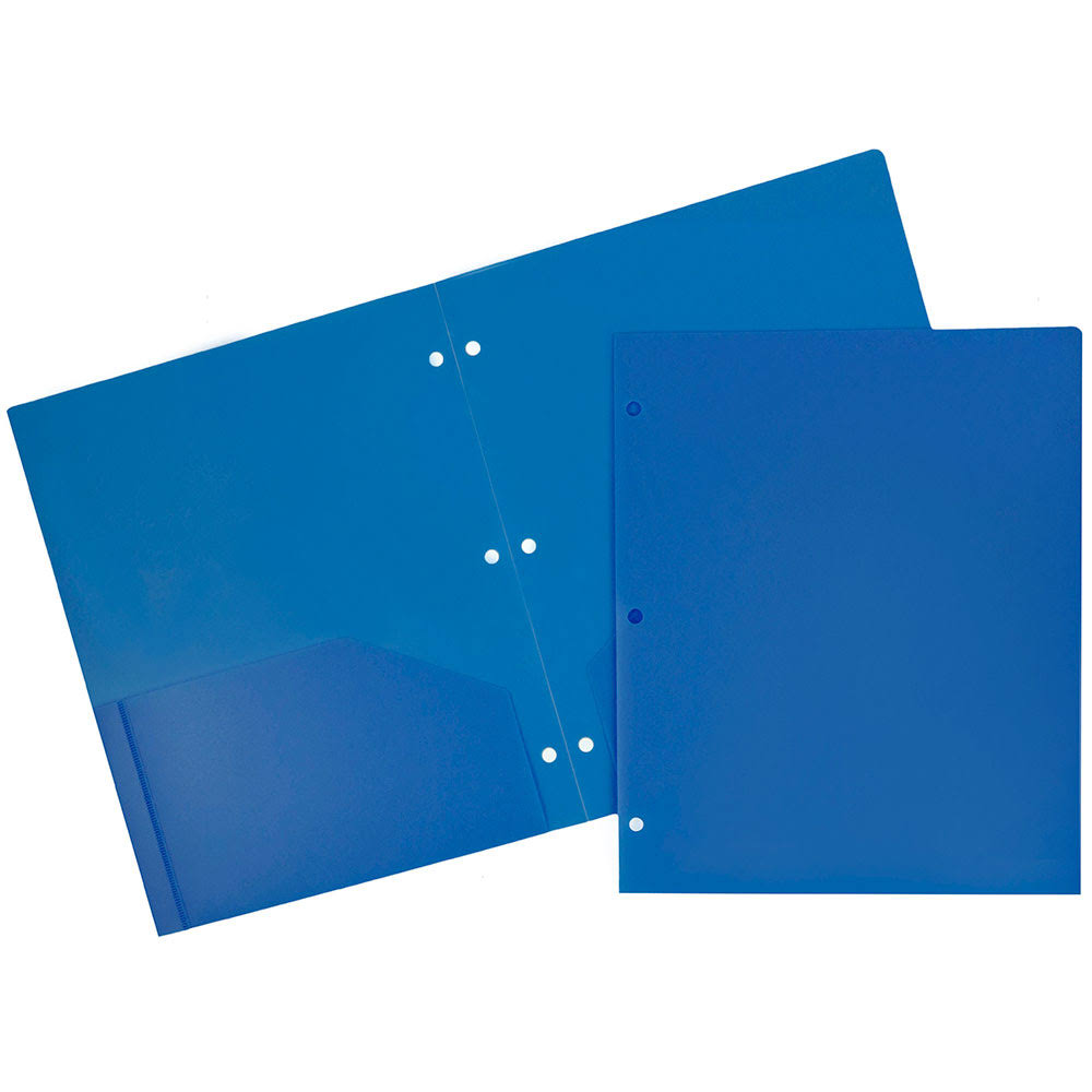 Jam Plastic Two Pocket 3 Hole Punched Presentation School Folder, Blue, 108/pack