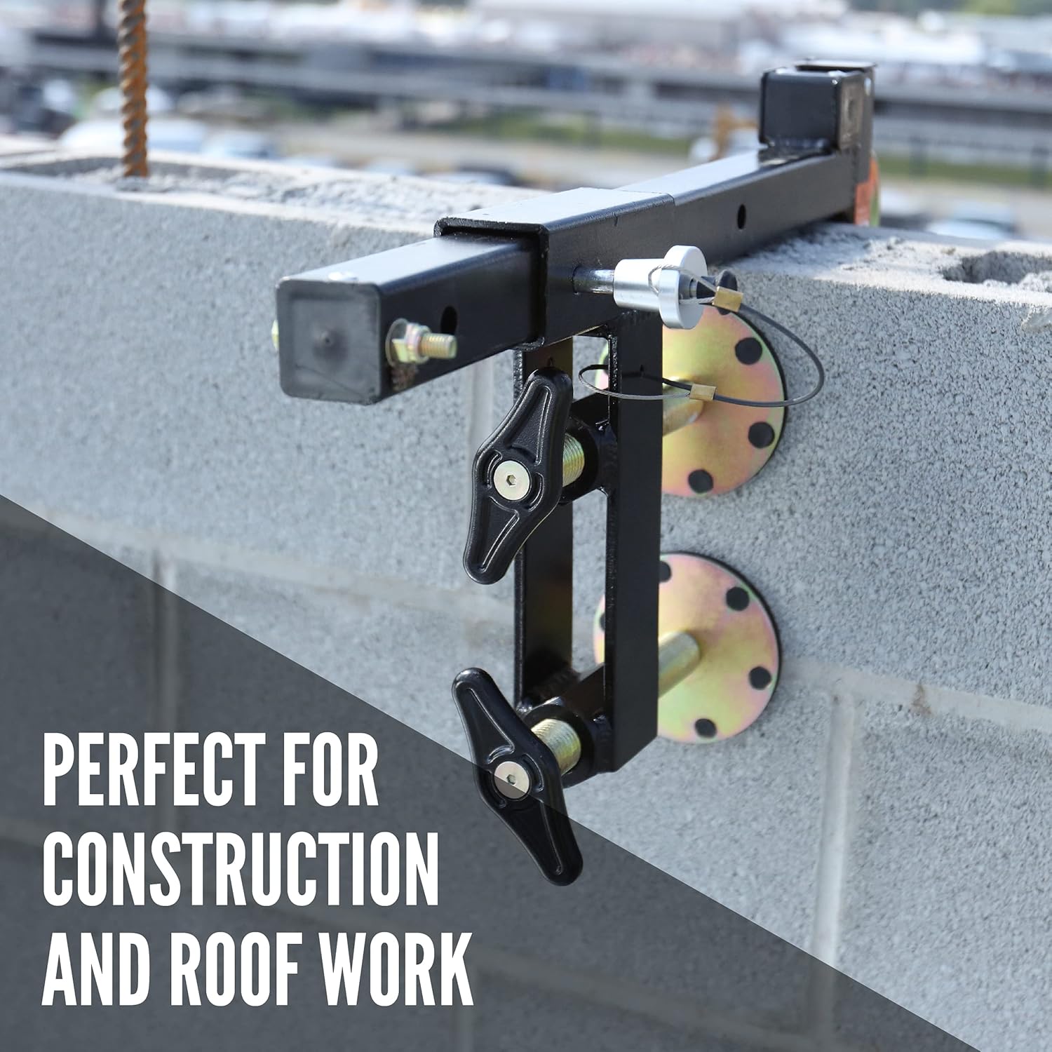 Malta Dynamics Reusable Parapet Anchor for Temporary Fall Arrest Anchorage, Fits Parapet Walls from 2.36” to 14.1” Thick, No Installation Tools Required, Black