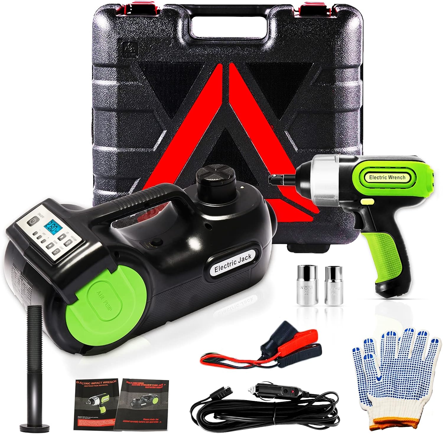 Wayska Electric Car Jack 5 Ton, 12V Electric Hydraulic Floor Jack LCD Display Screen, Electric Jack with Electric Impact Wrench for SUV Sedan Truck Lift and Change Tires