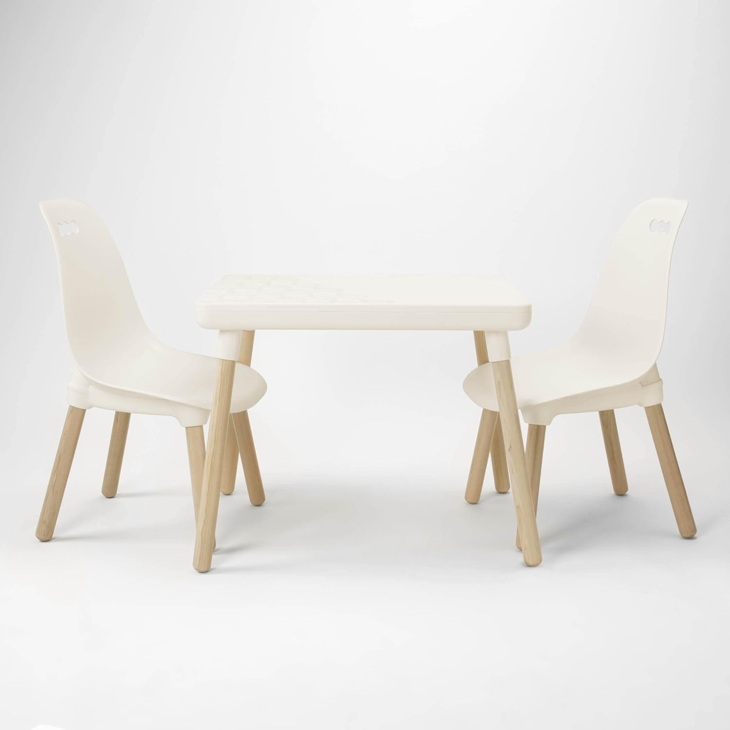 B. Toys by Battat Spaces by Battat &ndash; Kids Furniture Set &ndash; 1 Craft Table & 2 Kids Chairs with Natural Wooden Legs (Ivory)