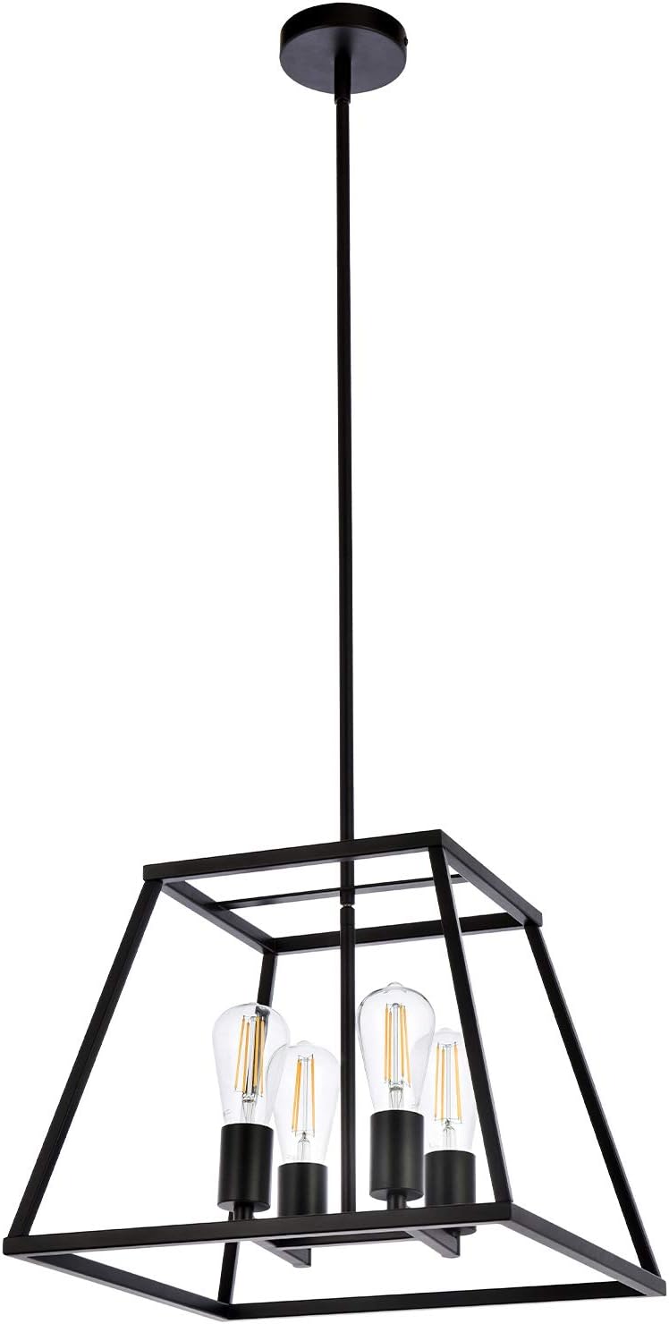 Luburs 4-Light Black Lantern Foyer Lighting Chandeliers, Farmhouse Lantern Pendant Light with Height Adjustable Pole, Black Pendant Light is Used for Kitchen Island Dining Room Hallway Foyer Entryway
