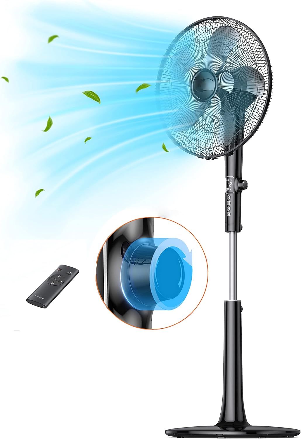 Oscillating Tower Fan with Remote, Standing Floor Fans for Home Bedroom,16