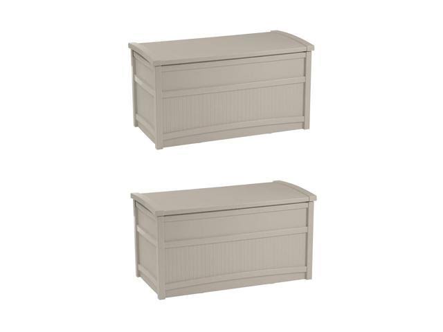 Suncast 50 Gallon Stay Dry Resin Outdoor Deck Storage Box with Seat (2 Pack)