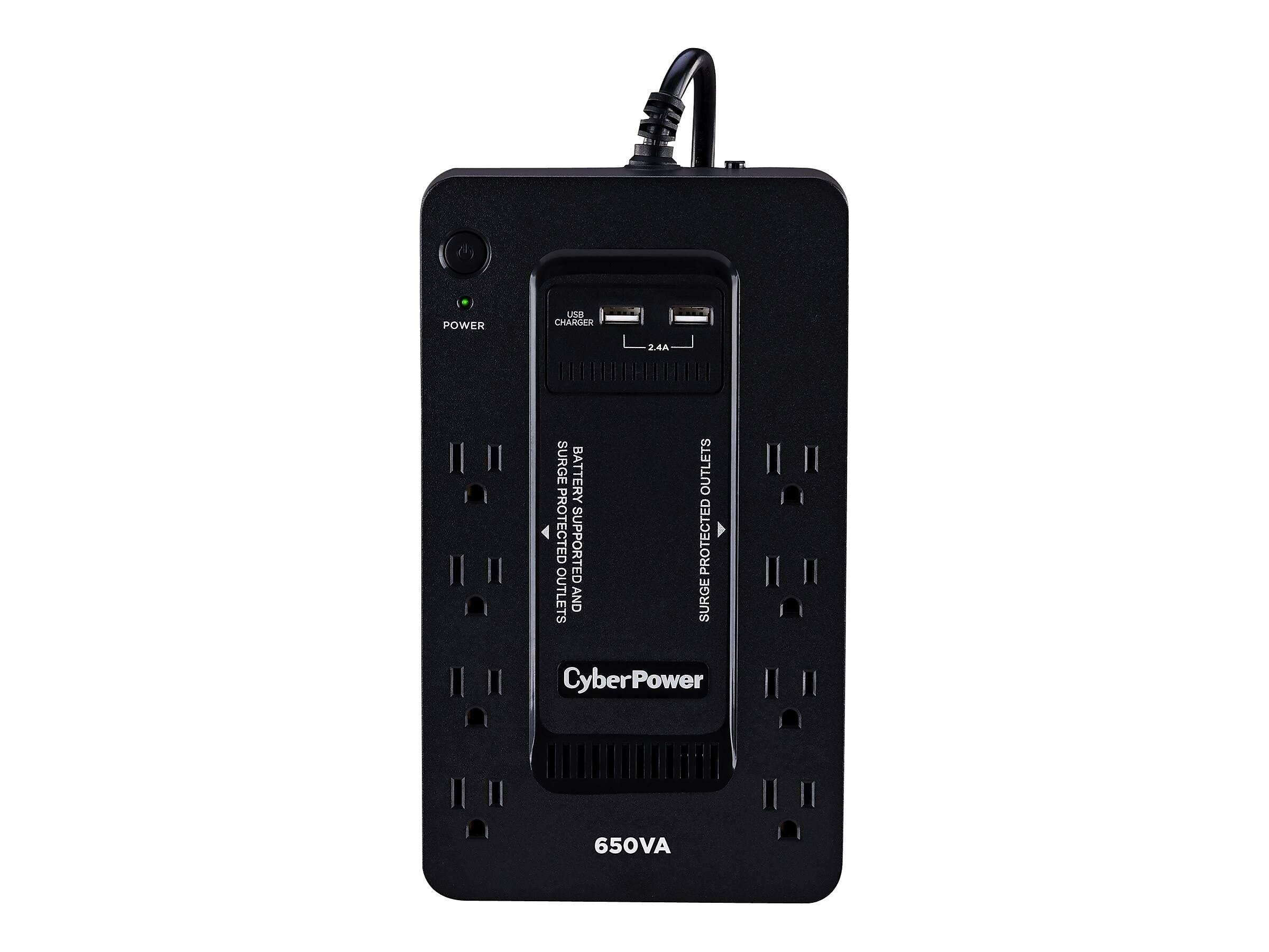CyberPower 650VA 8-Outlet UPS Battery Backup with USB, Black