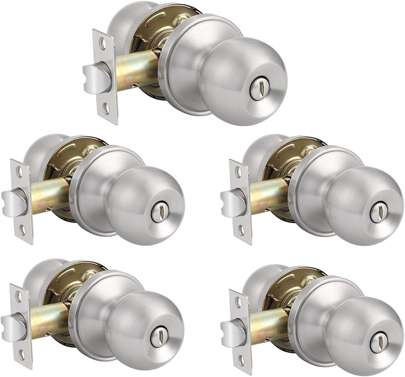 Probrico Wave Style Privacy Bed Bath Door Levers in Satin Nickel Finish, Interior Keyless Door Handles Locksets, 5 Pack