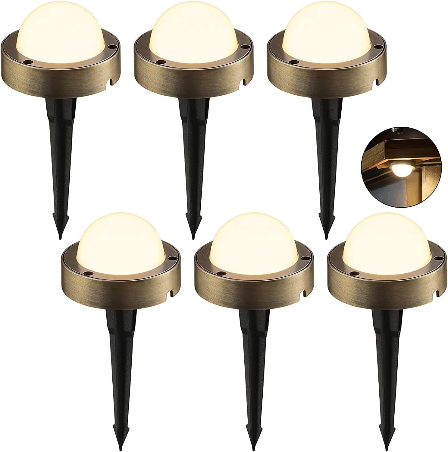 LEONLITE LED Landscape Lighting Low Voltage, 12V-24V Pathway Lights Wired, UL Listed, 4.5W Landscape Path Light, Outdoor Deck Lights, IP65 Waterproof, 4000K Cool White, Cast-Aluminum, Brass, Pack of 6