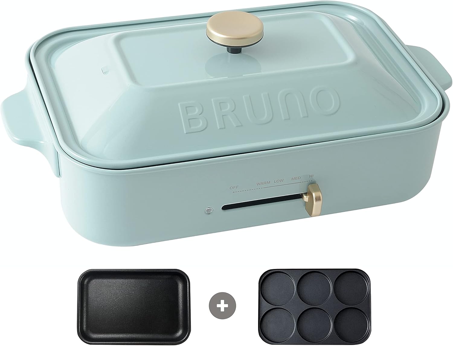 Bruno Multifunctional Electric Compact Hot Plate BOE021 Indoor Grill Electric Griddle Party Pancake Octopus Takoyaki Hotpot and Steamer NEW 120V 1200W North American Authorization Dealership (Blue Gray)