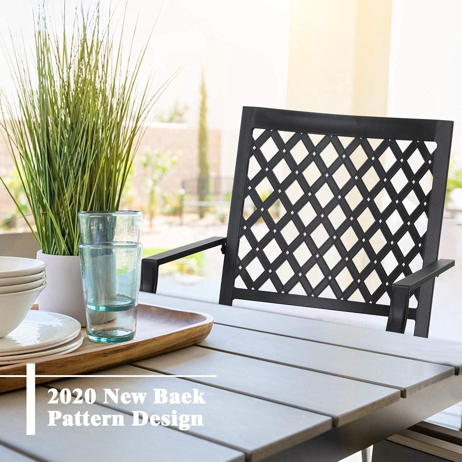 PHI VILLA Metal Patio Outdoor Dining Chairs Set of 4 Stackable Bistro Deck Chairs for Garden Backyard Lawn, Black