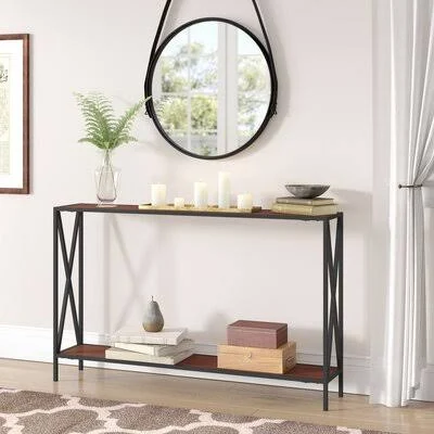 Abbottsmoor 47.25x22 Console Table Andover Mills Table Top Color: Cherry, Table Base Color: Black