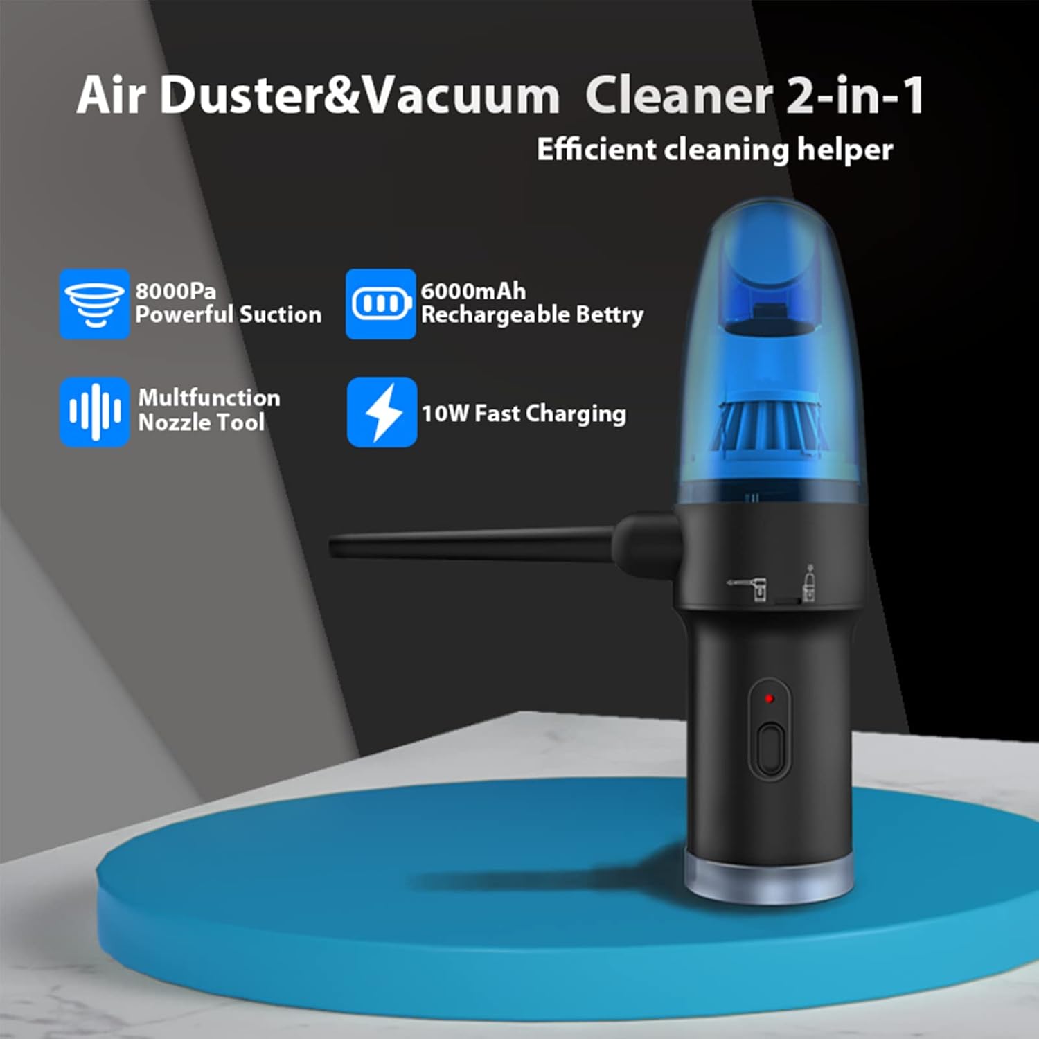 Cordless Air Duster-Blower & Vacuum Cleaner 2-in-1, Portable Electric Computer Keyboard Air Duster