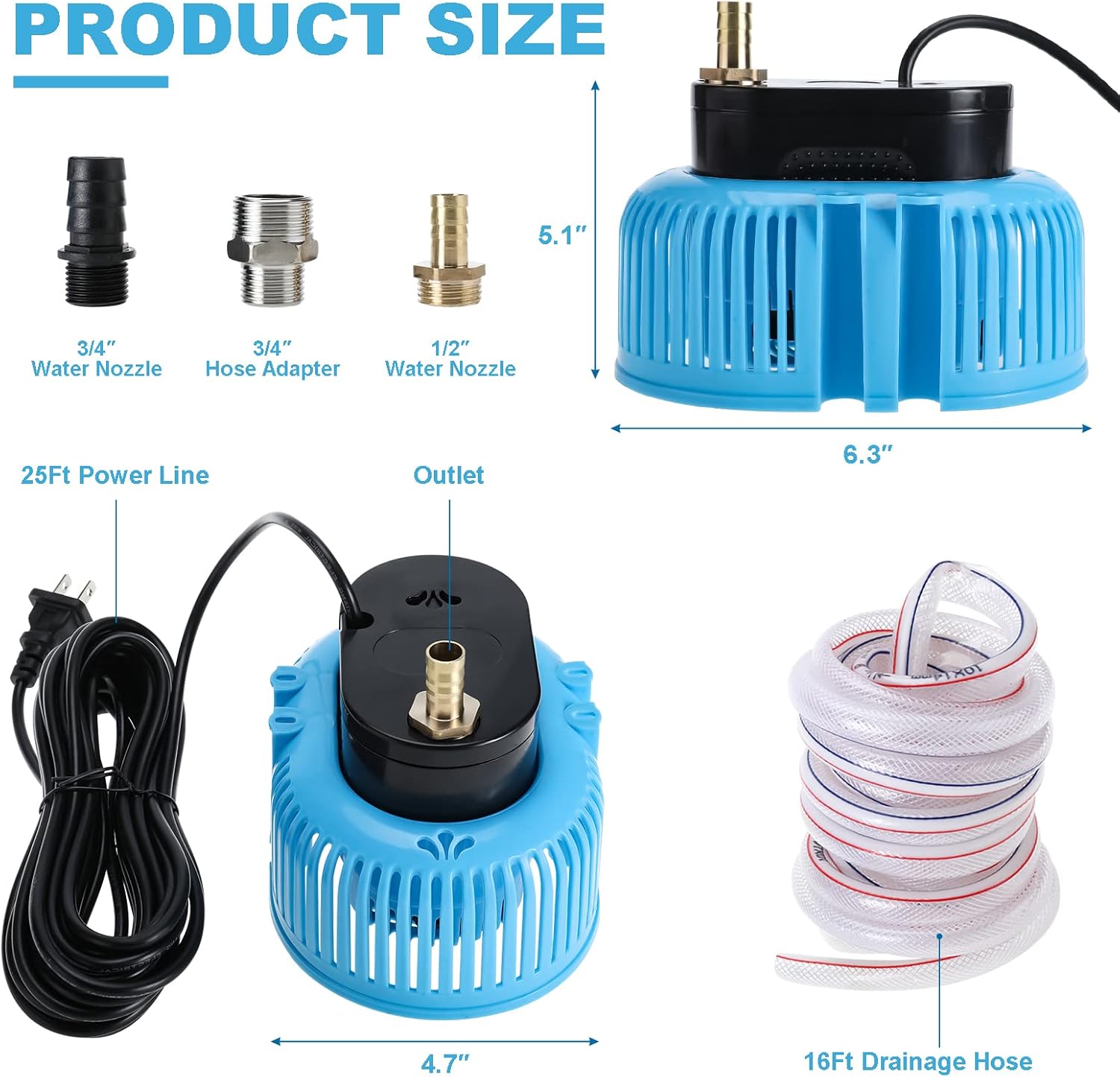 Patioer Pool Cover Pump, 850 GPH Above Ground Swimming Pool Pump Cover, Submersible Water Pump Kit with Drainage Hose Adapters, Water Pump for Pool Draining Pack of 2