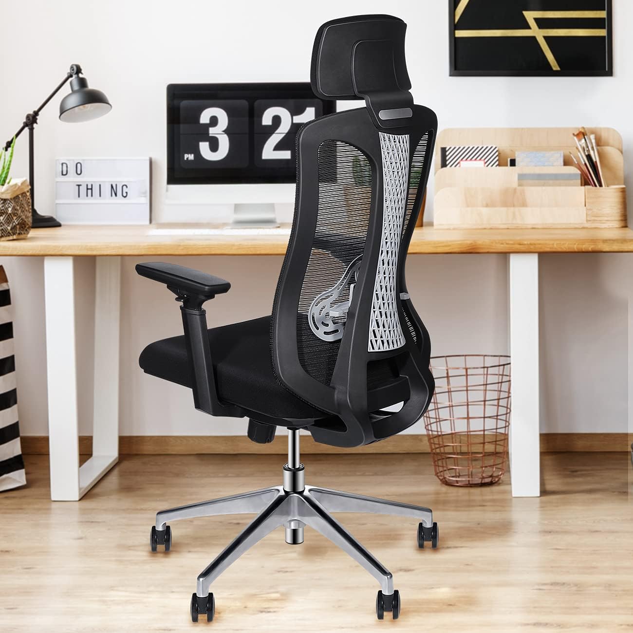 Logicfox Ergonomic Office Chair，Comfortable Office Chair with Adjustable 3D armrests,Breathable Mesh Design High Back Desk Chair with Lumbar Support, White Office Chair
