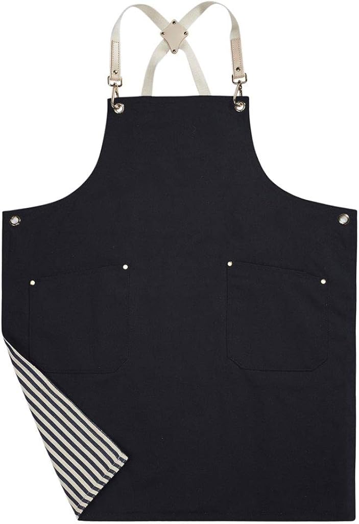 Double sided Cotton Canvas Apron with Pocket Cross-Back Straps