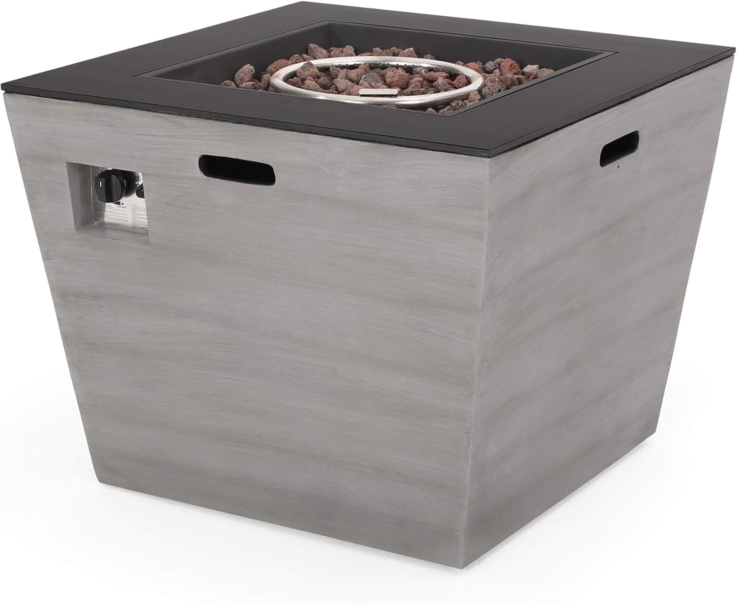 GDF Studio Janet Outdoor Modern 30-Inch Square Fire Pit, Dark Gray and Gloss Black