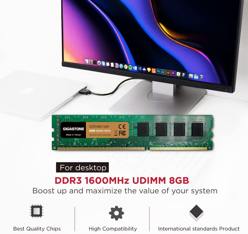 Gigastone DDR3 32GB (8GBx4) 1600MHz PC3-12800 CL11 1.5V UDIMM 240 Pin Unbuffered Non ECC for PC Computer Desktop Memory Module Ram Upgrade Kit Pack of 2